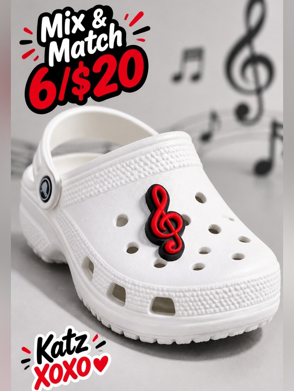 Treble Clef Croc Shoe Charm Red Black Music Note Musician Gift Jibbitz Style